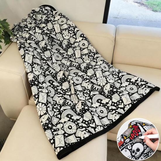 DIY Coloring Blanket Color Your Own Blanket Art Project with Markers Washable Color Art Craft Throw Blanket for Home Decor Holiday Party Activity