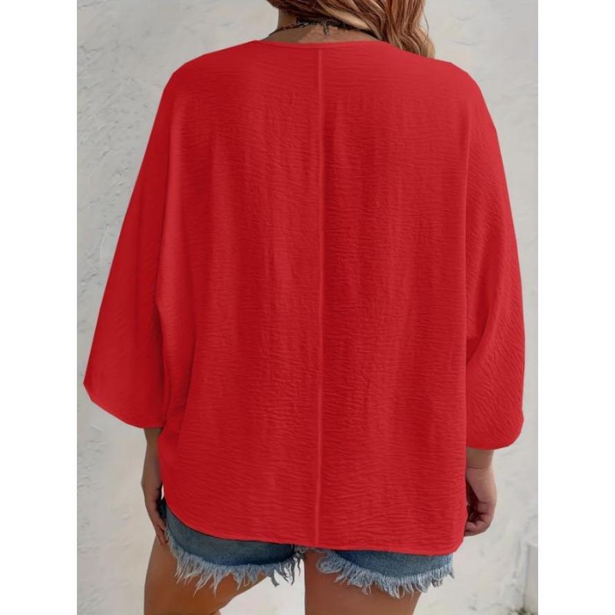 Damenmode Casual Sommer Frühling Einfarbig Druck 3/4 Ärmel V-Ausschnitt Blusen & Hemden