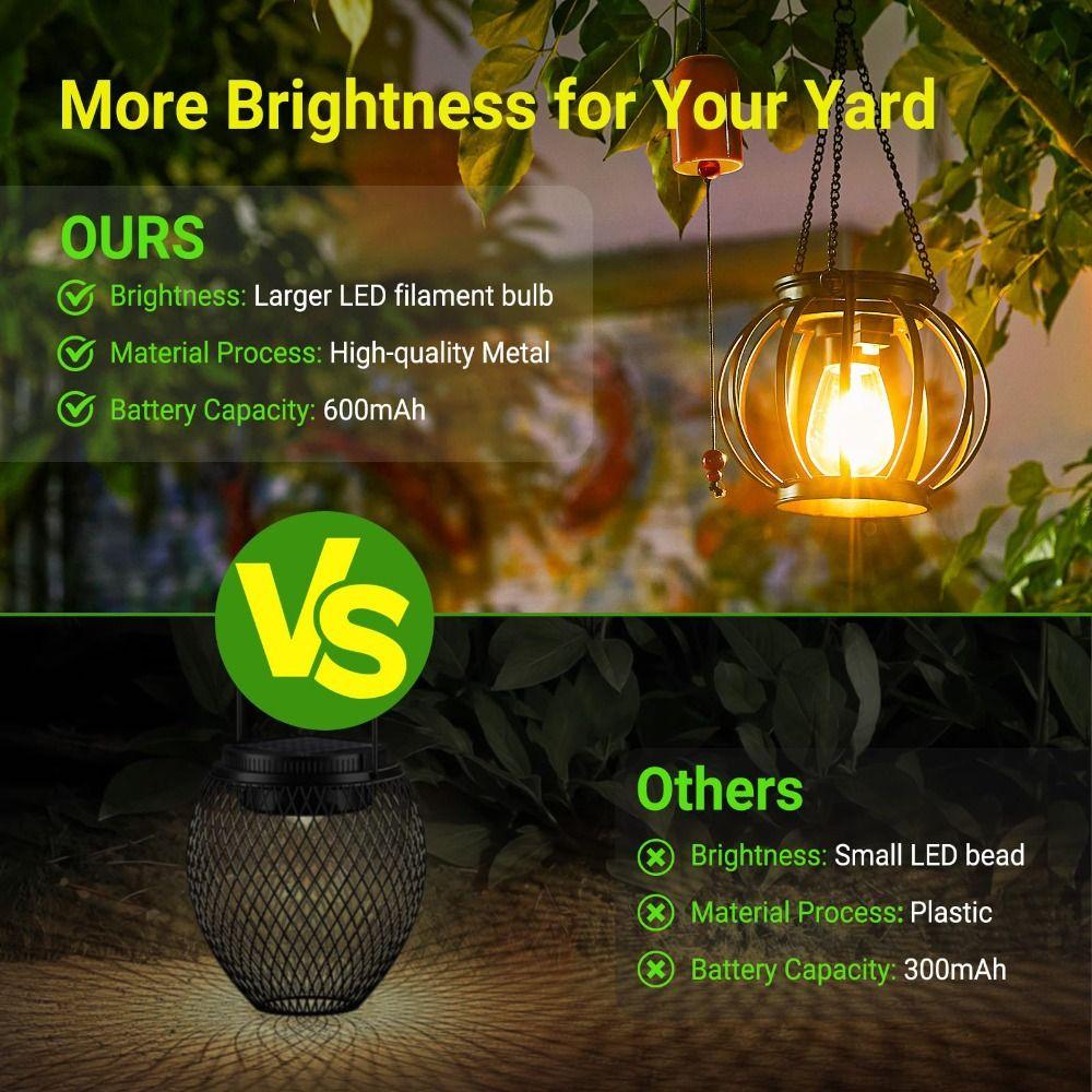 Brighter Solar-Powered Hanging Lanterns Rechargeable Wireless Outdoor Lights  Christmas
