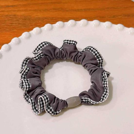 5Pcs Hair Ties High Elasticity Double-Layer Plaid Lace Seaming Hair Ropes Retro French Style Soft Fabric Hair Accessories