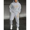 Fashionable Men's Casual Suit with Flag Pattern Printed Drawstring Hoodie and Drawstring Sports Pants Set, Suitable for Outdoor Travel