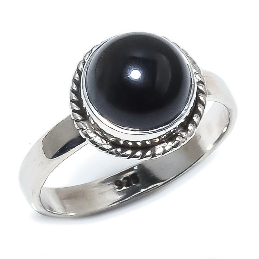 Natur Schwarzer Onyx Edelstein Handgefertigter 925 Sterling Silber Schmuckring S.6 t0F21