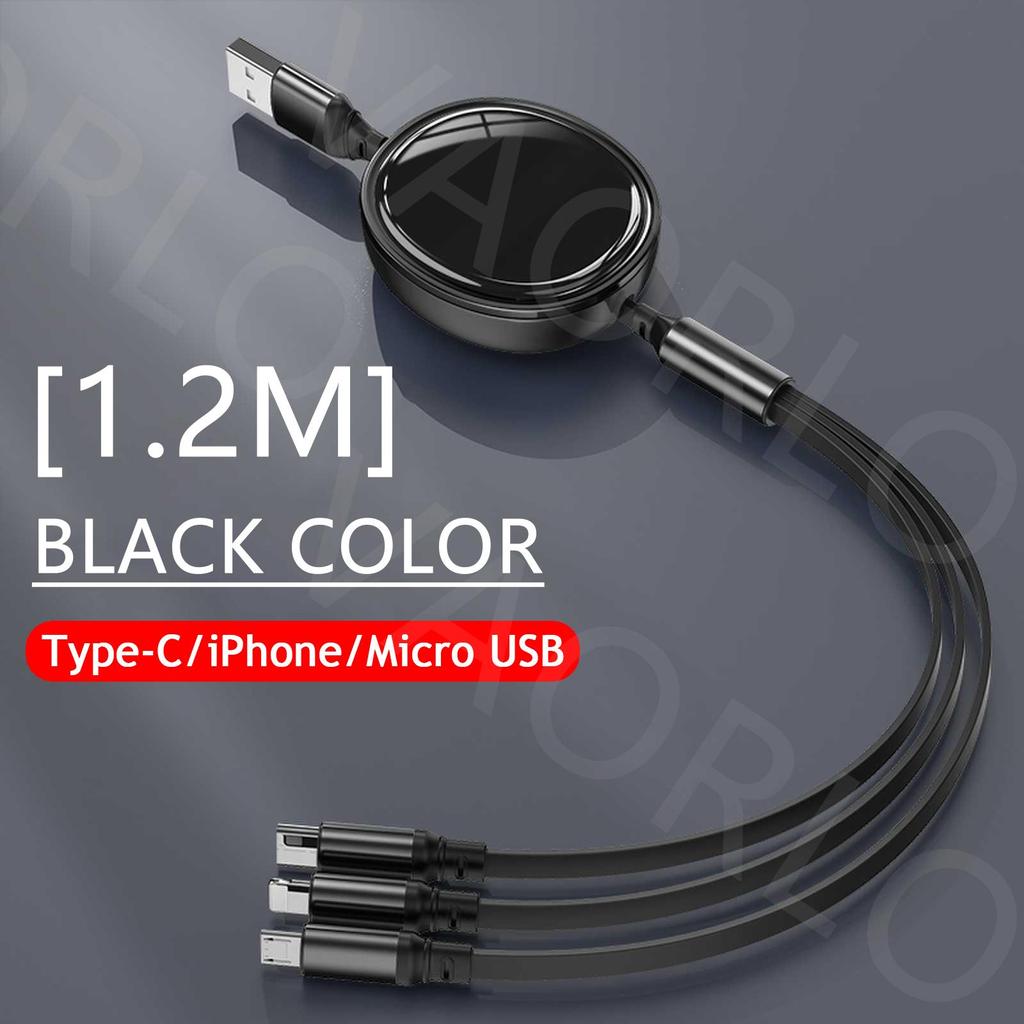 VAORLO 3 IN 1 100W Charging Cable For Micro/Type-C/Lightning Fast Charge Cable Support Data Transmission Super Charge Phone Line