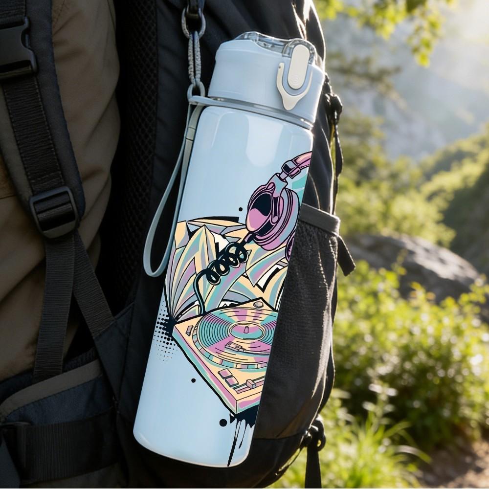 1PC Music Notebook Art Print 750ml Color Plastic Sports Water Bottle Leakproof Flip Straw Lid Suitable for Sports Office Home Use