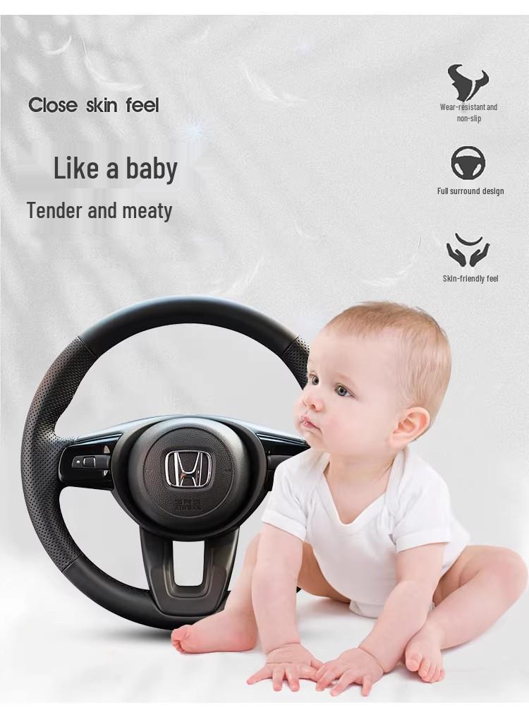 Genuine Leather Hand-Stitched Steering Wheel Cover for Honda Civic, Accord, CRV, HR-V, Fit, and Guandao Models