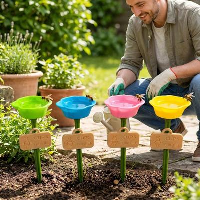 Flower Shaped Bee Watering Station Weatherproof Rust-resistant Wild Bees Water Bowl Colorful UV Resistant Bird Water Dispenser