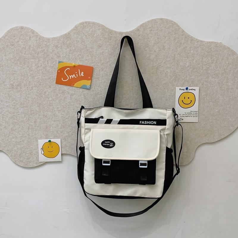 

Вместительная трендовая контрастная студенческая сумка через плечо для отдыха, кампусная литературная и простая сумка чёрный