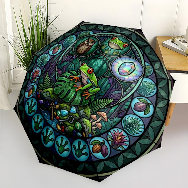 Forest Mystery Symbols pattern umbrella, portable and foldable design, 8 ribs, a casual accessory for Halloween, Christmas, and birthday gifts.