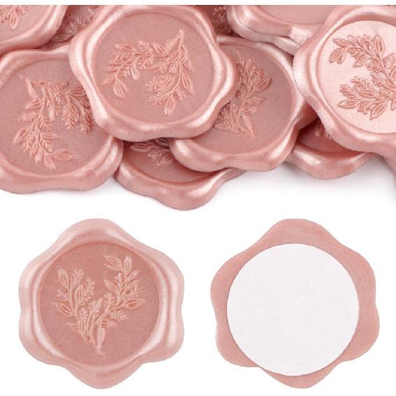 100Pcs Eucalyptus Wax Seal Stickers,Pink Self Adhesive Botanical Envelope Seal Stickers,Great for Gift Wrapping,Wedding Invitation,Greeting