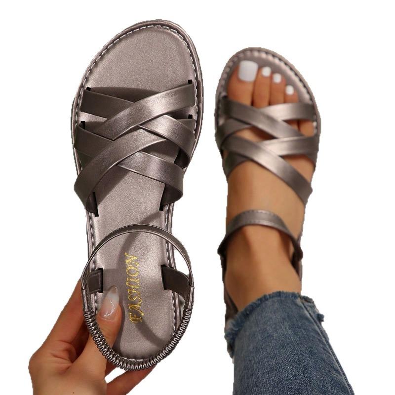 Women's Wide Width Roman Sandals, Flat Sole Summer Slides, European Beach Shoes Wholesale in Stock