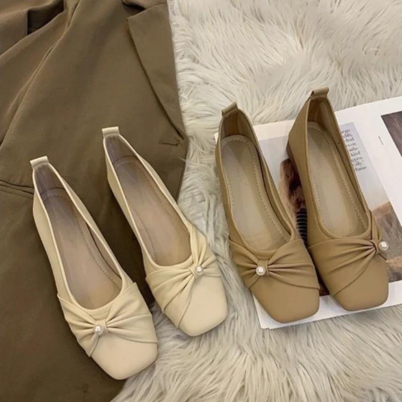 Fashion 2025 Women's New Flat Bottom Mary Jane French Elegant and Comfortable Pearl Bow Single Shoes