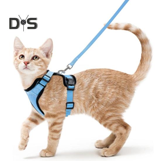 Katzengeschirr und Leine zum Spazierengehen, verstellbares, ausbruchsicheres Katzenwestengeschirr mit Reflektorstreifen für mittelgroße und große Kätzchen