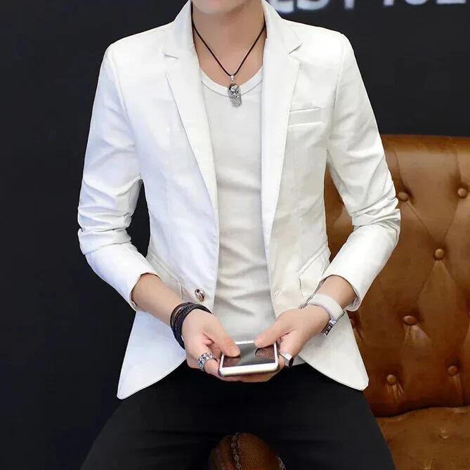 

Формальный Горячий Кожаный Мужской Блейзер Для Бизнеса Вечеринки Стильный Белый Ягненок Ручной Работы 3XL белый