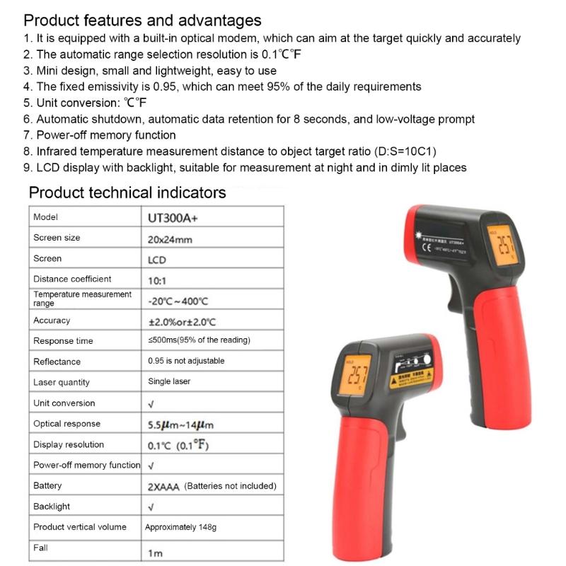 Thermometers Temperature Measurement Tool -20 To 400℃ IR Thermometers for Industrial Handheld Temp Reader