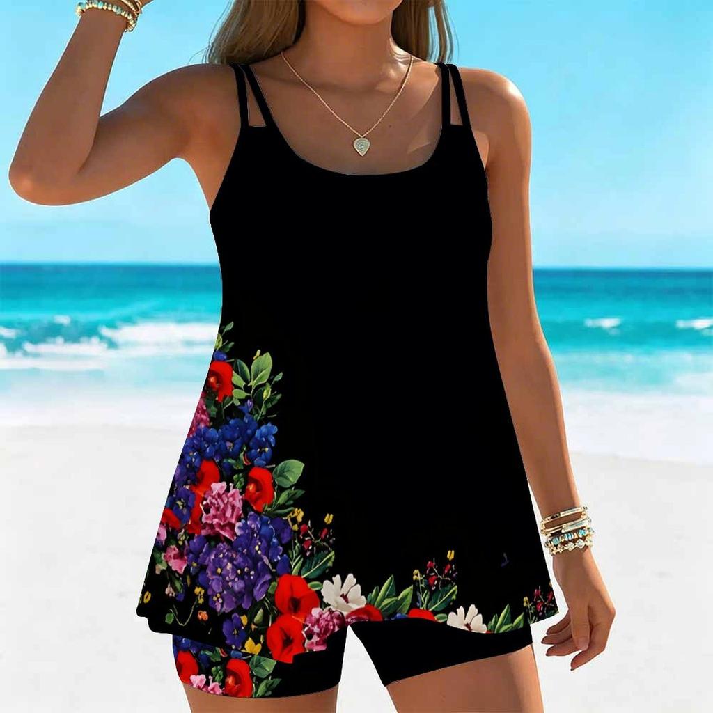 Costume da Bagno da Donna Tankini 2 Pezzi Costume da Bagno con Orlo Floreale Costumi da Bagno per le Vacanze
