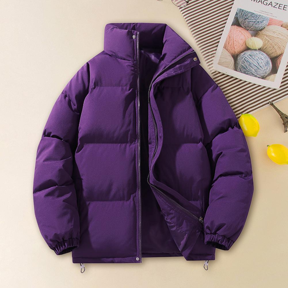 Men Autumn Cotton Coat High Collar Long Sleeve Zipper Closure Wind Shield Coat with Pockets Zipper Placket Elastic Hem One Tone