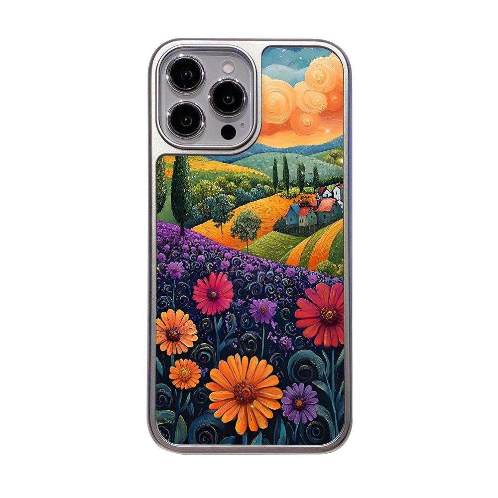 Summer new oil painting style pastoral hut iPhone14 mobile phone case Apple 17promax matte bare metal feel