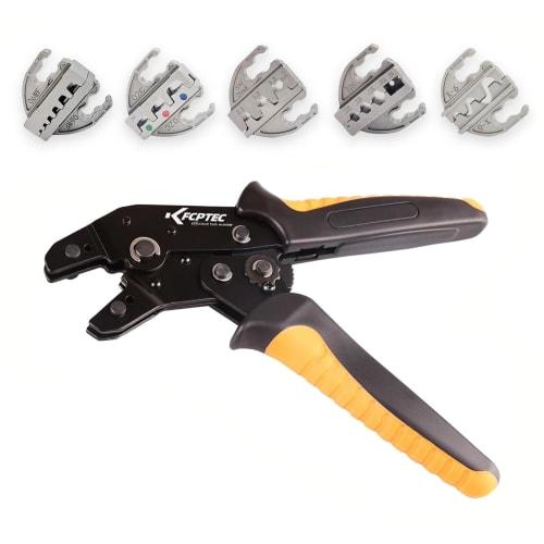 KF CPTEC 6-Piece Crimping Tool Set with Interchangeable Jaws - For Spade Terminals, Insulated & Non-Insulated Terminals, Ferrules, Solar Connectors, a