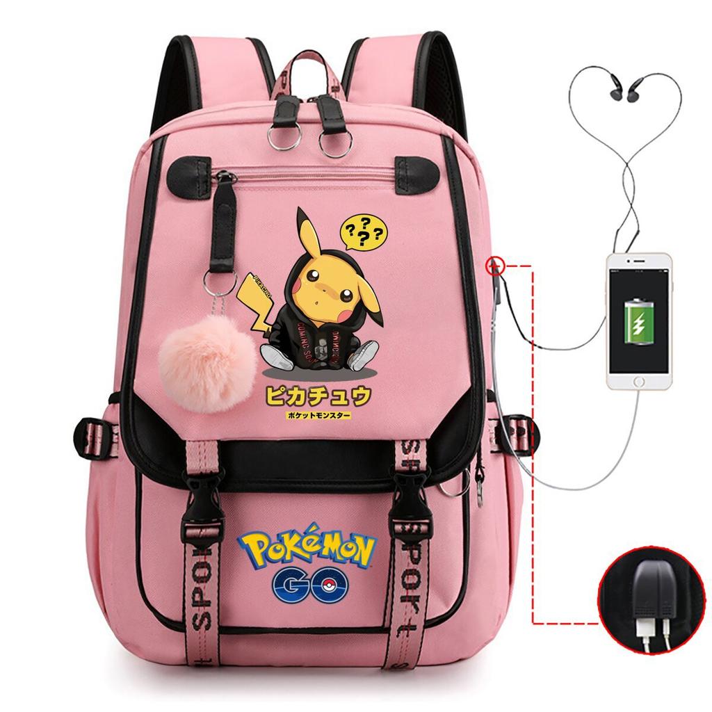 Contrasting Color Neutral Universal Schoolbag Cute Cartoon Print Primary And Secondary School Students Spine Protection Double Shoulder Usb Backpack