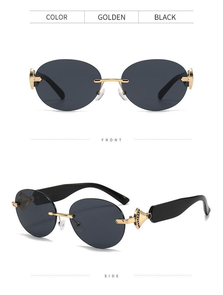 New High-End European Rimless Oval Sunglasses - Unisex UV Protection