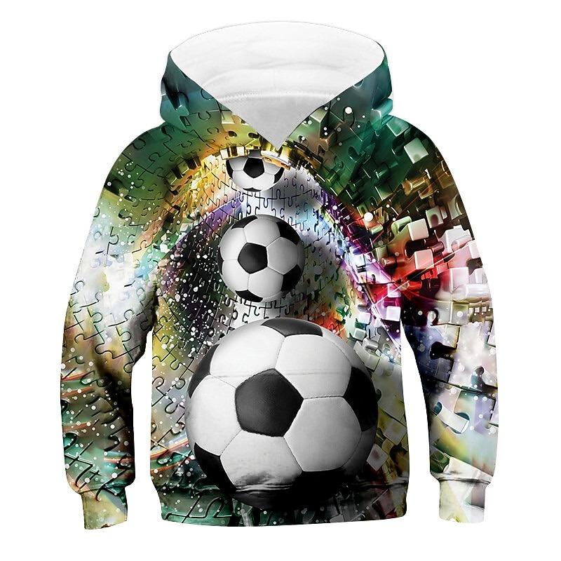 Boys 3D Football Hoodie Long Sleeve 3D Print Fall Active Kids 4-12 Years Regular Fit