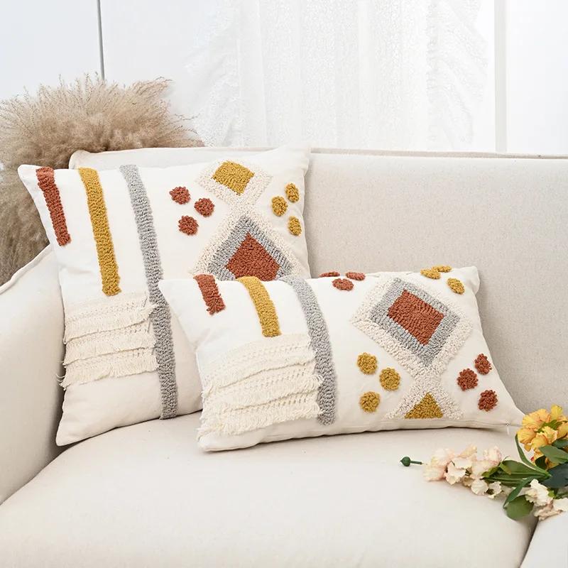 2023 New Pillow Cover Living Room Sofa Circle Velvet Pillow Tufted Cushion A Few Windows Backrest Pillow Cover 30x50cm, 45x45cm