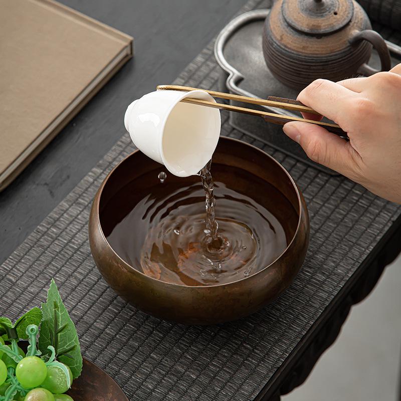 High-Grade Brass Tea Wash Basin for Home or Office - Chinese Retro Style Water Container