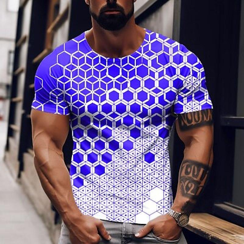 Men's T Shirt Tee Tee Graphic Geometry Crew Neck Clothing Apparel 3D Print Outdoor Casual Short Sleeve Print Fashion Designer Vintage