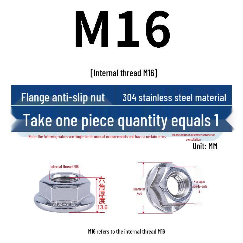 304 Stainless Steel Hex Flange Nut with Anti-Slip Washer, M3-M16