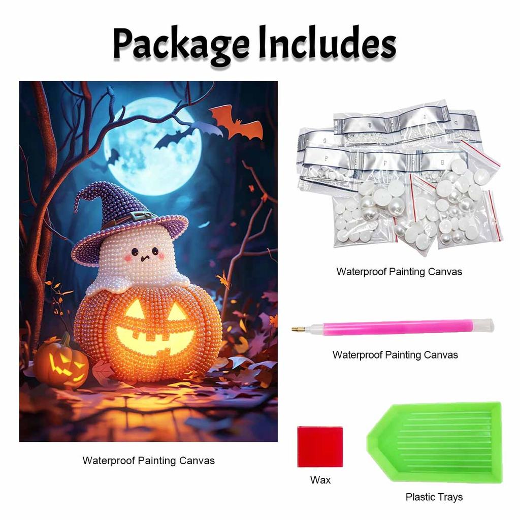 Halloween pearl painting art full pearl handmade diy home decorations pumpkin ghost witch hat moon light luminous ornament
