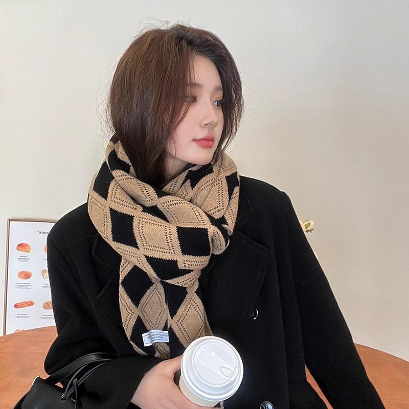 New Knitted Wool Double Sided Scarf for Girls in Autumn and Winter Versatile Scarf  Thick and Warm  Korean Style  Simple and Fashionable