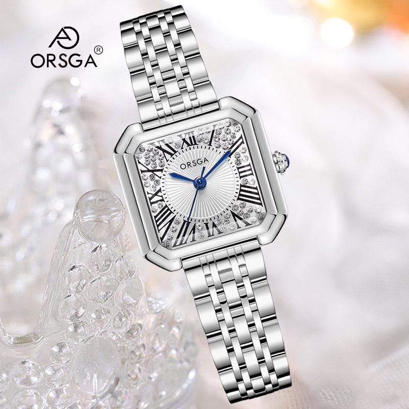 Elegante Damen Quadratische Kleiduhr Funkelndes Zirkon Diamant Zifferblatt Römische Ziffern Quarz Armbanduhr