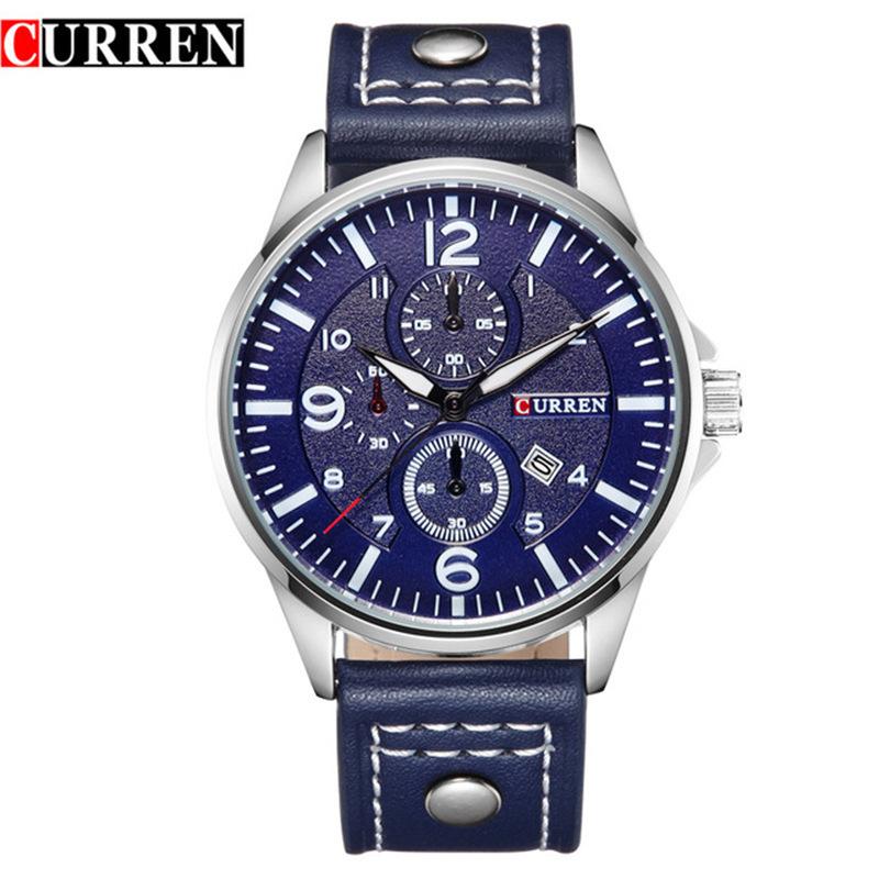 CURREN New Top Men's Watches Quartz Movement Genuine Leather Strap Men's Casual Watches