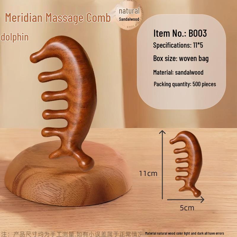 Sandalwood Five-Tooth Scalp & Gua Sha Massage Comb for Neck, Shoulder & Meridian Relief