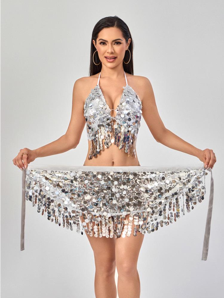 Sequin Tassel Belly Dance Hip Scarf & Waist Chain Set