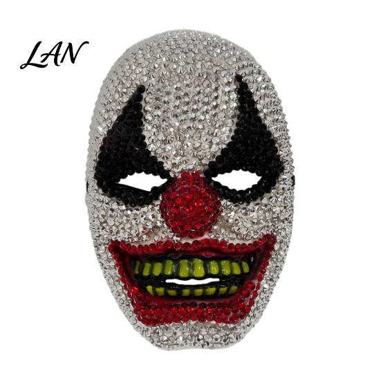 Clown Cosplay Mask Halloween Rhinestone Mask, Creepy Joker Full Face Sparkling Scary for Masquerade Costume Party