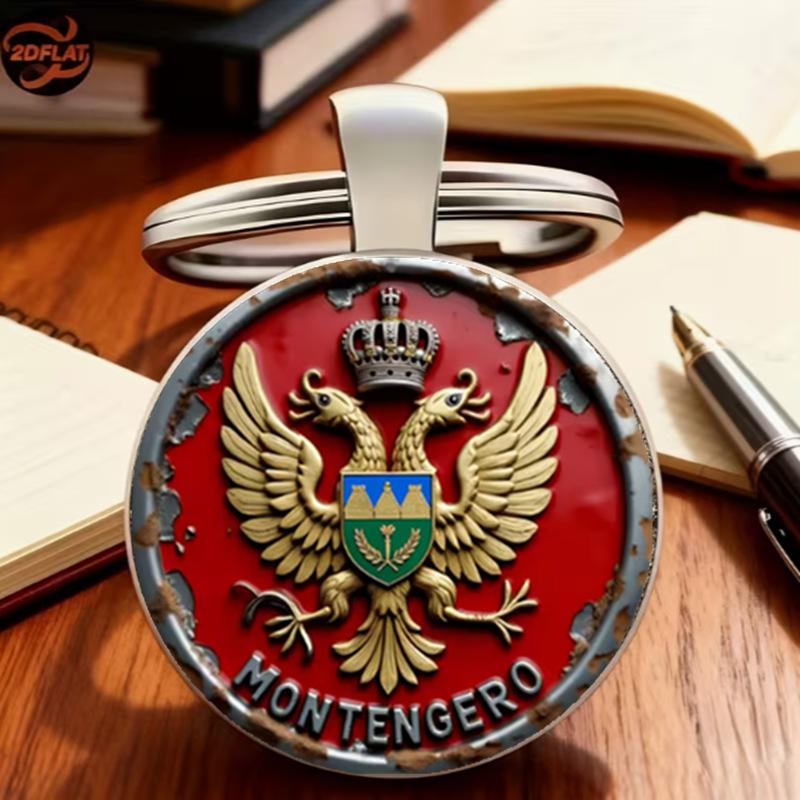 

Round Alloy Keychain Pendant with Double Eagle Emblem and Crown Design Durable Metal Key Ring for Bags Backpacks Keys Accessories One Size