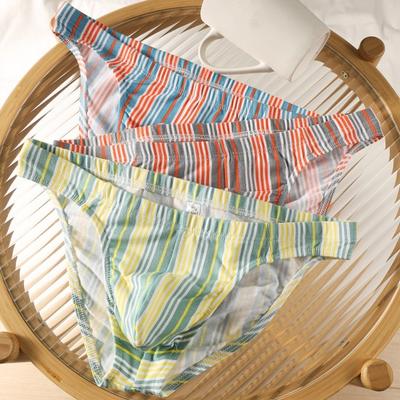 Slip da Uomo Tessuto Traspirante Taglio a Triangolo Vestibilità Supportiva Elastico in Vita Design a Strisce Slip Sexy Uso Quotidiano