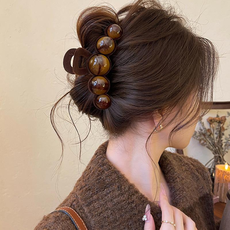 Retro Gradient Beaded Hair Claw 11Cm Women's Geometric Plastic Hairpin Shark Clip Fashion Everything Hair Clip Hair Accessories