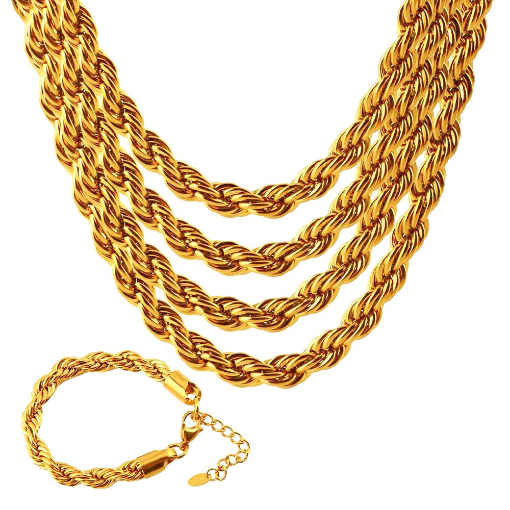 Non-Fading 316L Stainless Steel Rope Chain Necklace for Men & Unisex, Hip Hop Style