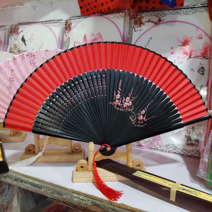Exquisite Women's Fan with Hollow-Out Plum Blossom Design, Dance Fan, Dance Performance Fan, Small Folding Fan, High-End Fabric Flower Fan, Carved