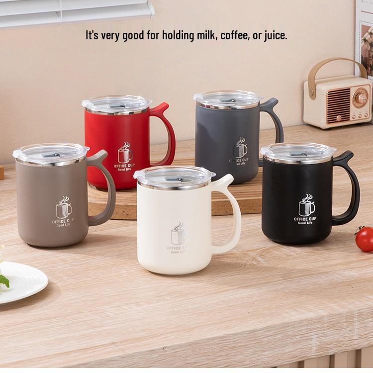 Stainless Steel Double-Layer Mug with Lid - Dust & Drop-Proof, Anti-Scald, for Home, Office & Dorm Use.