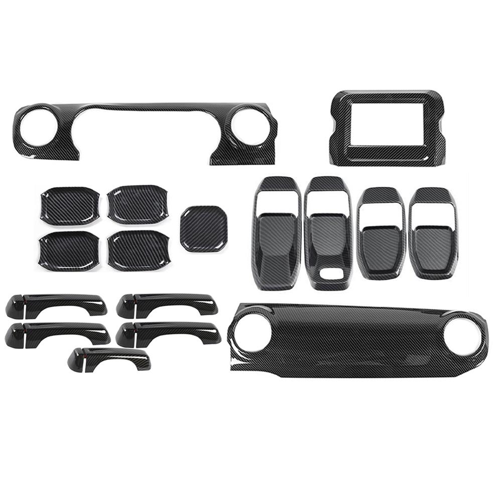 

Car Center Console Dashboard Panel Door Handle Decoration Cover Trim Sticker Set for Jeep Wrangler JL 2018+ Interior Accessories