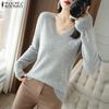 ZANZEA Autumn Spring Women V Neck Long Sleeve Stretch Casual Knitwear Sweater Undershirts