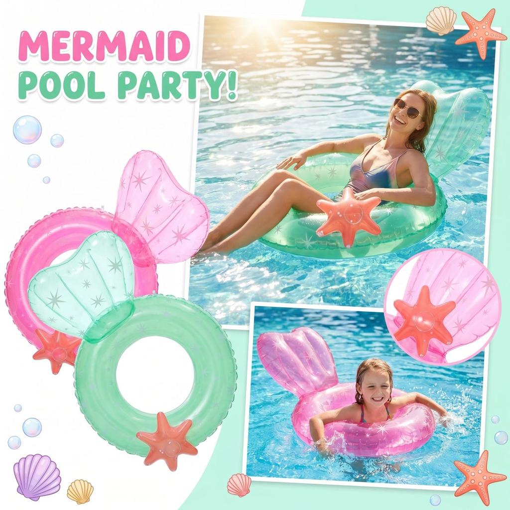 Inflatable Swimming Pool Float Ring with Decorative Starfish and Tail Design Durable Material for Water Recreation and Pool Use