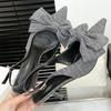 Fashion Striped Bow Design High Heels Women Sexy Pointed Toe Slingbacks Heeled Sandals Summer Comfort Elegant Women Pumps Office Shoes