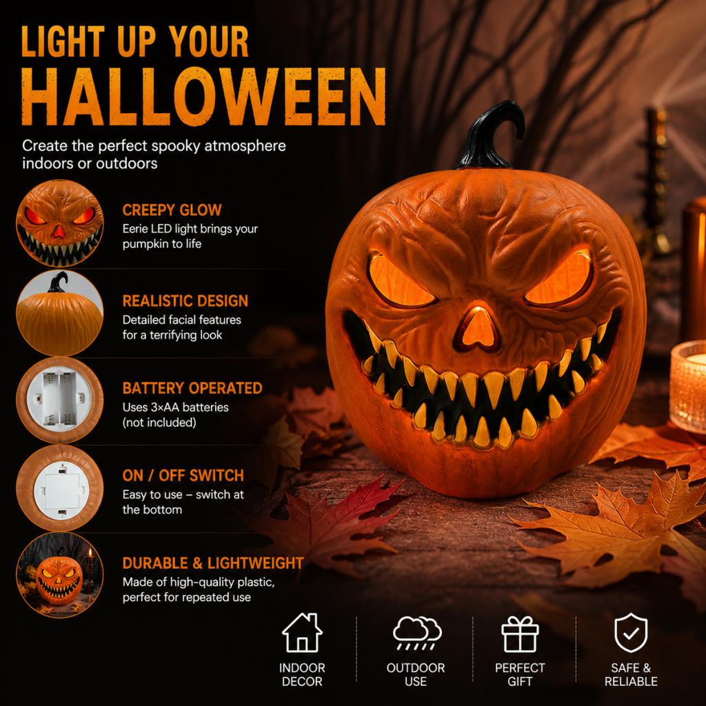 Halloweenská dekorace Svítící dýně aktivovaná zvukem se strašidelnými zvukovými efekty Elektronická hračka jako rekvizita pro barovou scénu