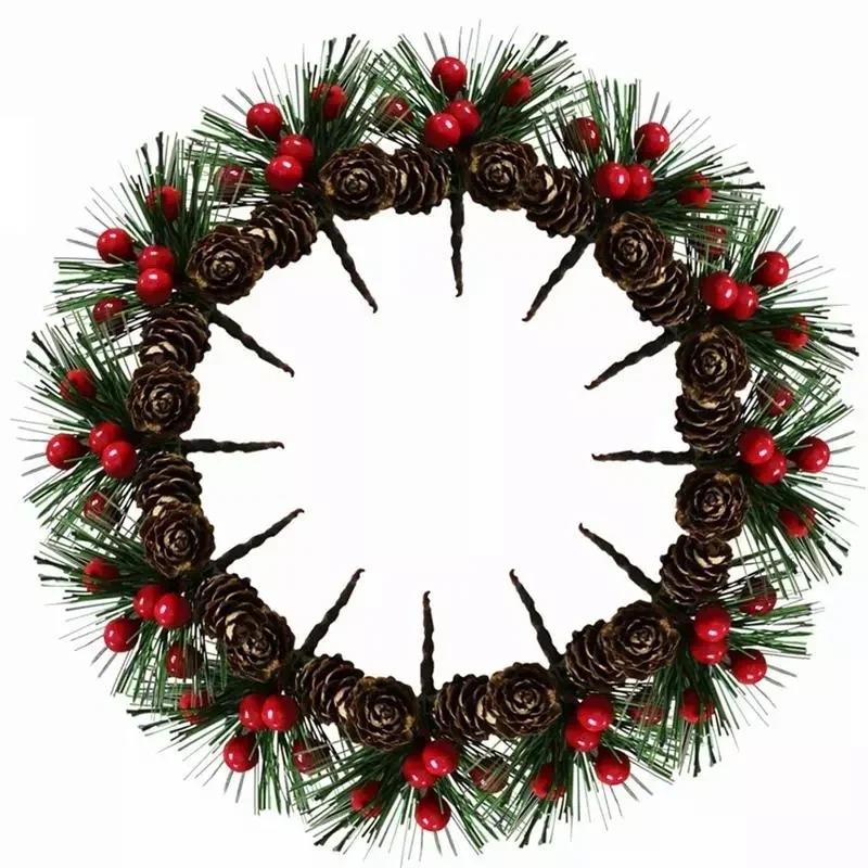 10PCS Artificial Flower Red Christmas Berry Pine Cone Holly Branches Decoration for Home Floral Decor Crafts