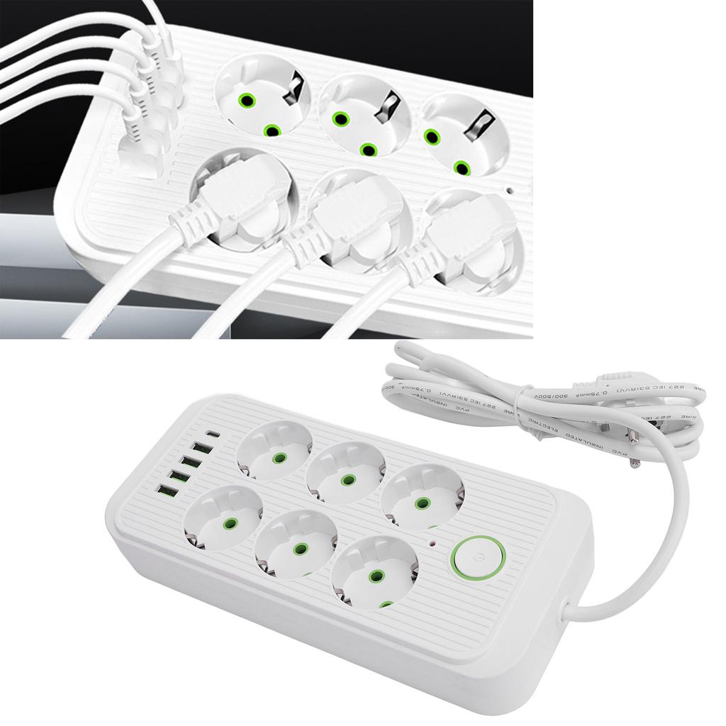 6 Way Power Strip with 4 USB and 1 Type C Port Europn Standard Power Socket with 2 Meter Cable
