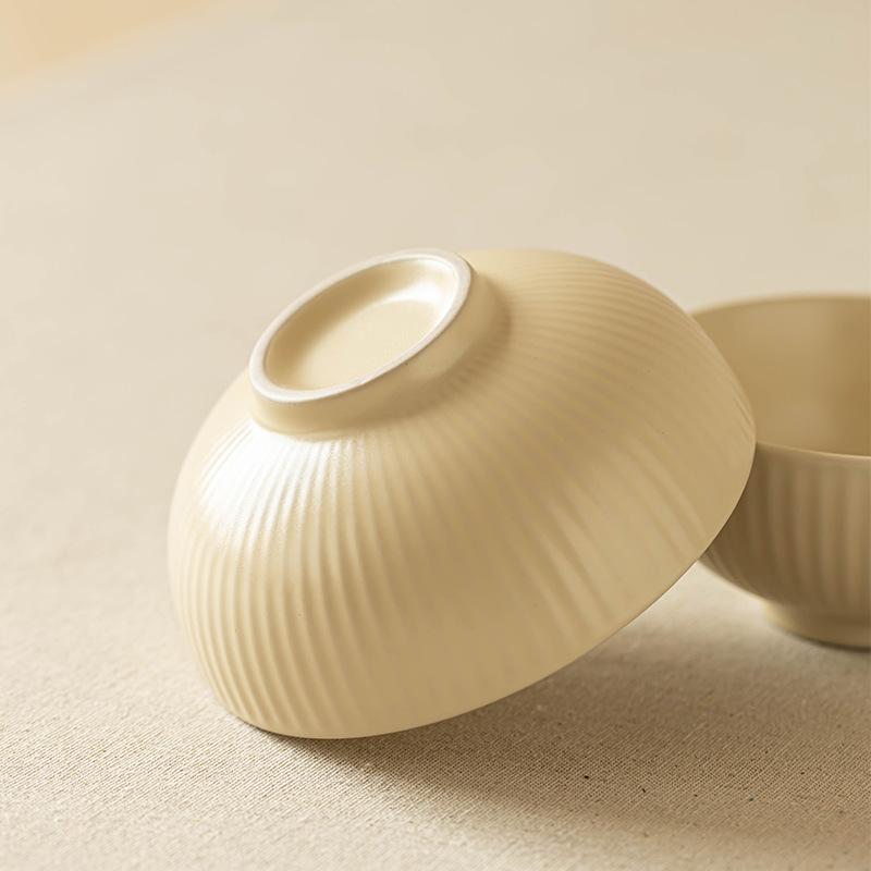 Super Simple Ceramic Rice Bowl European-Style Relief Solid Color Bowl Round One-Person Porridge Noodle Bowl Household Tableware